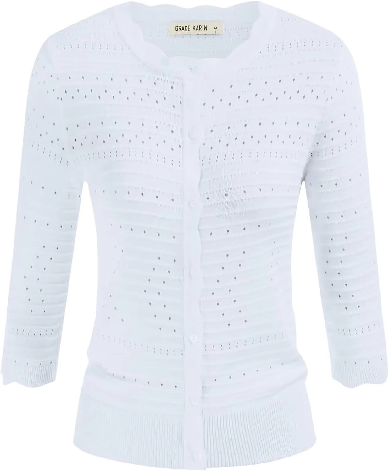 GRACE KARIN Women's 3/4 Short Sleeve Cropped Cardigan Lightweight Button up Crochet Knit Sweater Shrug for Summer Spring