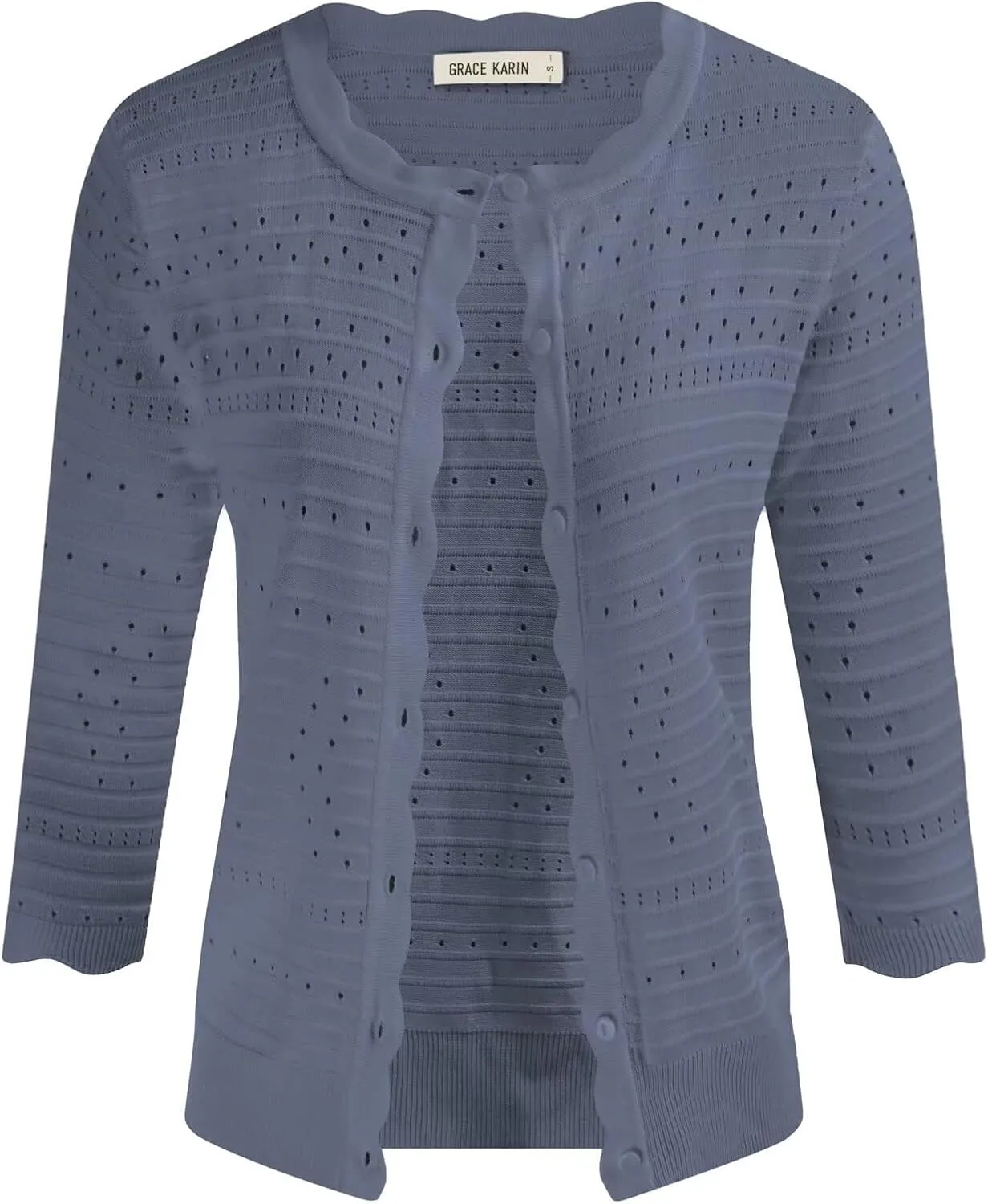GRACE KARIN Women's 3/4 Short Sleeve Cropped Cardigan Lightweight Button up Crochet Knit Sweater Shrug for Summer Spring