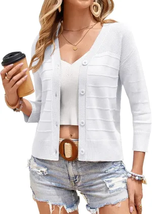 GRACE KARIN Women's Cropped Cardigan 3/4 Sleeve Button Down Bolero Shrug Knit Sweater Tops Open Front Lightweight
