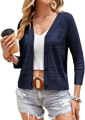 GRACE KARIN Women's Cropped Cardigan 3/4 Sleeve Button Down Bolero Shrug Knit Sweater Tops Open Front Lightweight