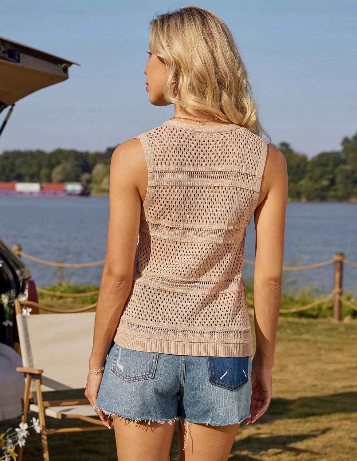 GRACE KARIN Womens Tie Front Sweater Vest Summer Sleeveless Crop Crochet Knit Tops Lightweight Cardigan Sweaters Tops