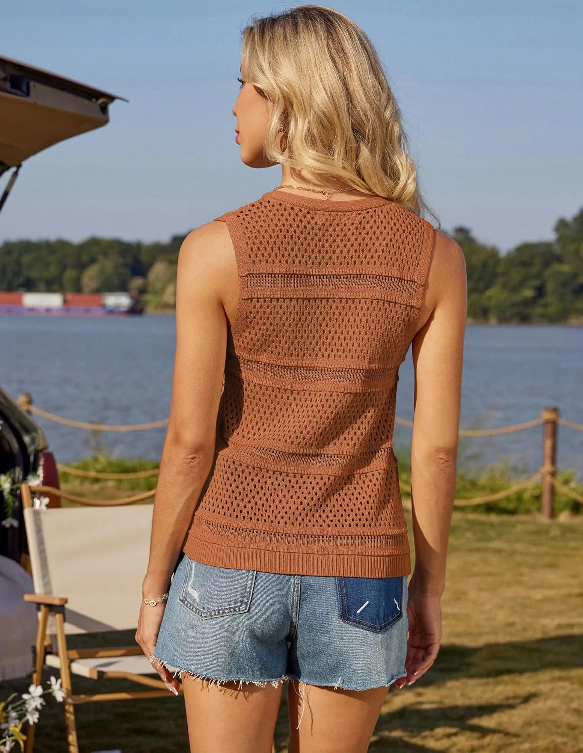 GRACE KARIN Womens Tie Front Sweater Vest Summer Sleeveless Crop Crochet Knit Tops Lightweight Cardigan Sweaters Tops
