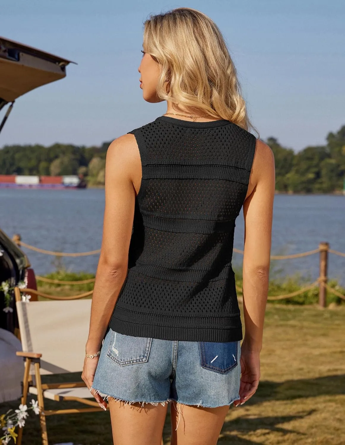 GRACE KARIN Womens Tie Front Sweater Vest Summer Sleeveless Crop Crochet Knit Tops Lightweight Cardigan Sweaters Tops