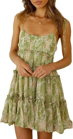 Graduation Dresses for Women 2025 Floral Mini Sleeveless Ruffle Spaghetti Strap Cute Short Dress