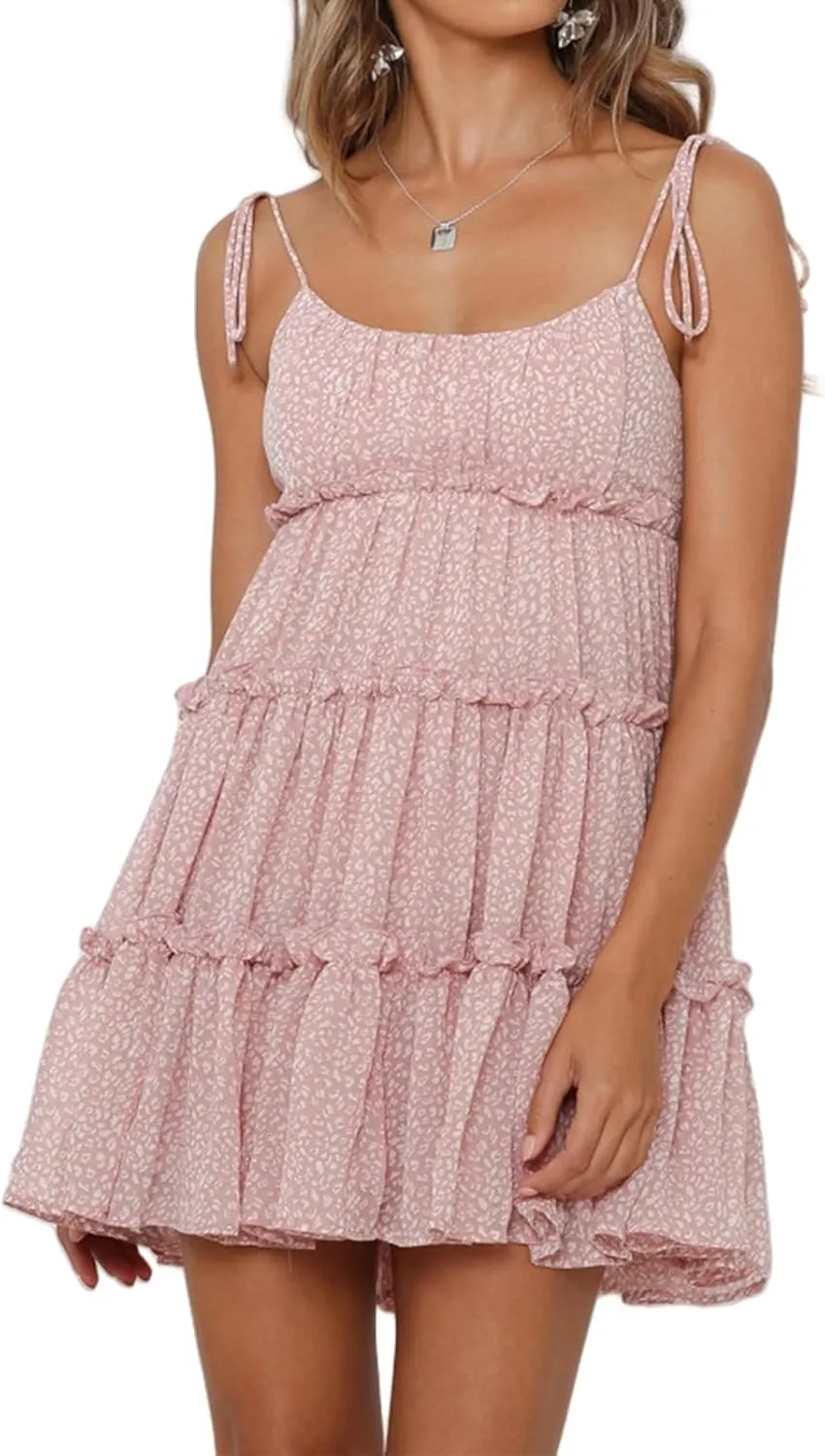 Graduation Dresses for Women 2025 Floral Mini Sleeveless Ruffle Spaghetti Strap Cute Short Dress