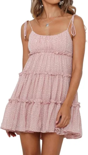 Graduation Dresses for Women 2025 Floral Mini Sleeveless Ruffle Spaghetti Strap Cute Short Dress