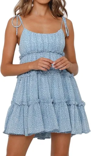 Graduation Dresses for Women 2025 Floral Mini Sleeveless Ruffle Spaghetti Strap Cute Short Dress