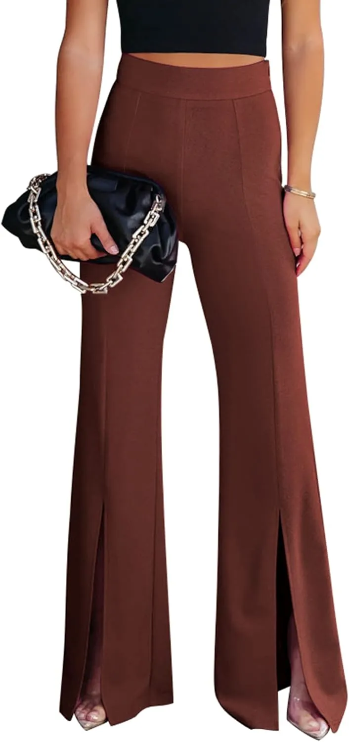 GRAPENT Dress Pants Wide Leg Pants for Women Flare Pants Pull On Business Casual Work Trousers Split Hem Slacks
