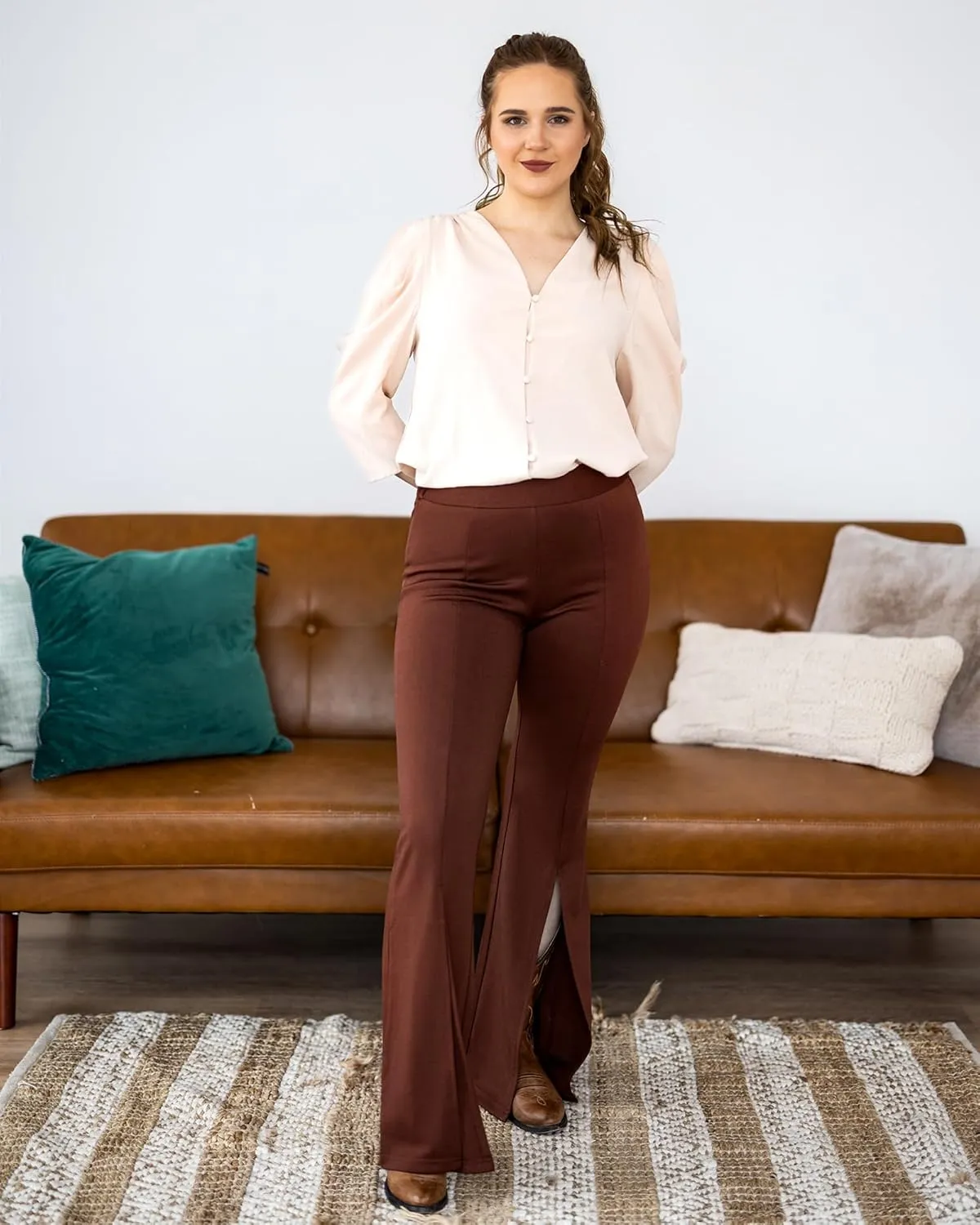 GRAPENT Dress Pants Wide Leg Pants for Women Flare Pants Pull On Business Casual Work Trousers Split Hem Slacks