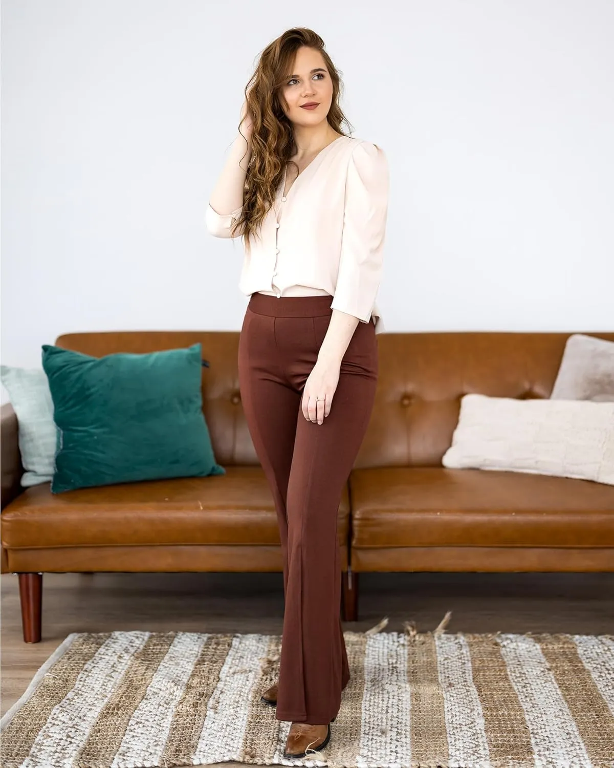 GRAPENT Dress Pants Wide Leg Pants for Women Flare Pants Pull On Business Casual Work Trousers Split Hem Slacks