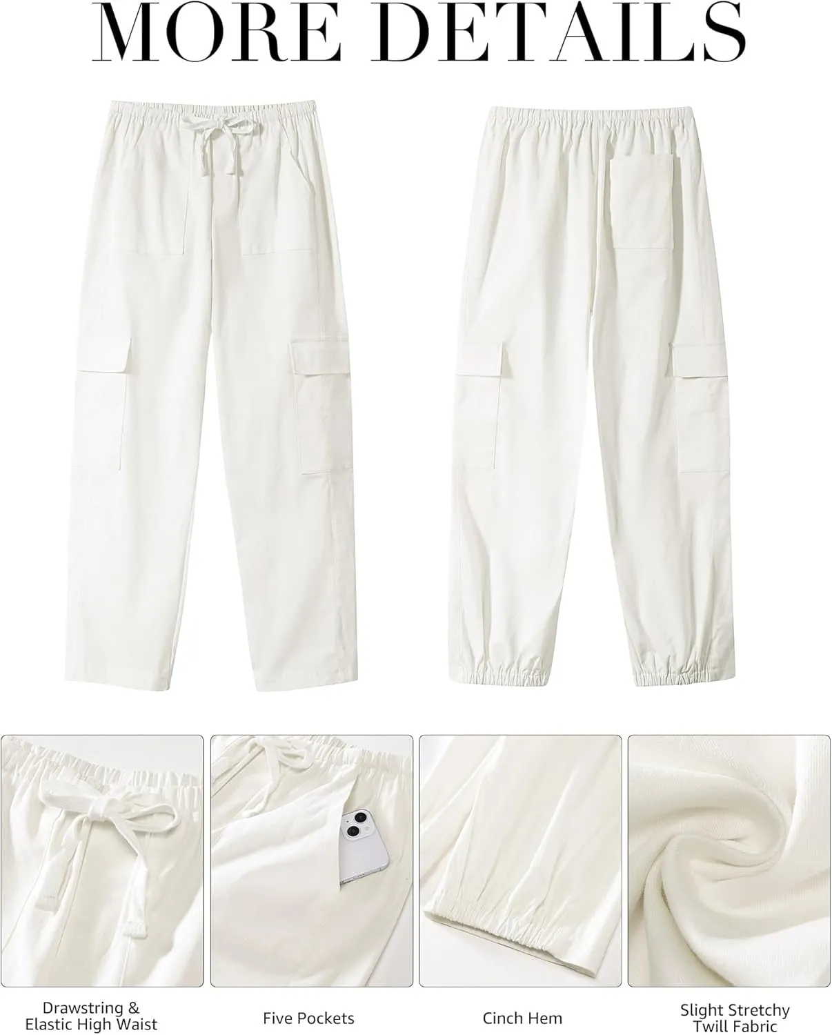 GRAPENT Wide Leg Pants Woman Cargo High Waisted Cotton Pull On Elastic Waist Drawstring Baggy Cinch Hem Joggers Pants