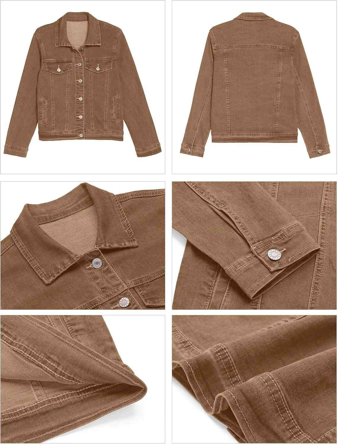 GRAPENT Women's Basic Button Down Long Sleeve Stretchy Jean Trucker Denim Jacket