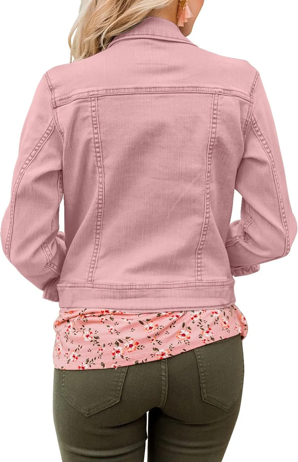 GRAPENT Women's Basic Button Down Long Sleeve Stretchy Jean Trucker Denim Jacket