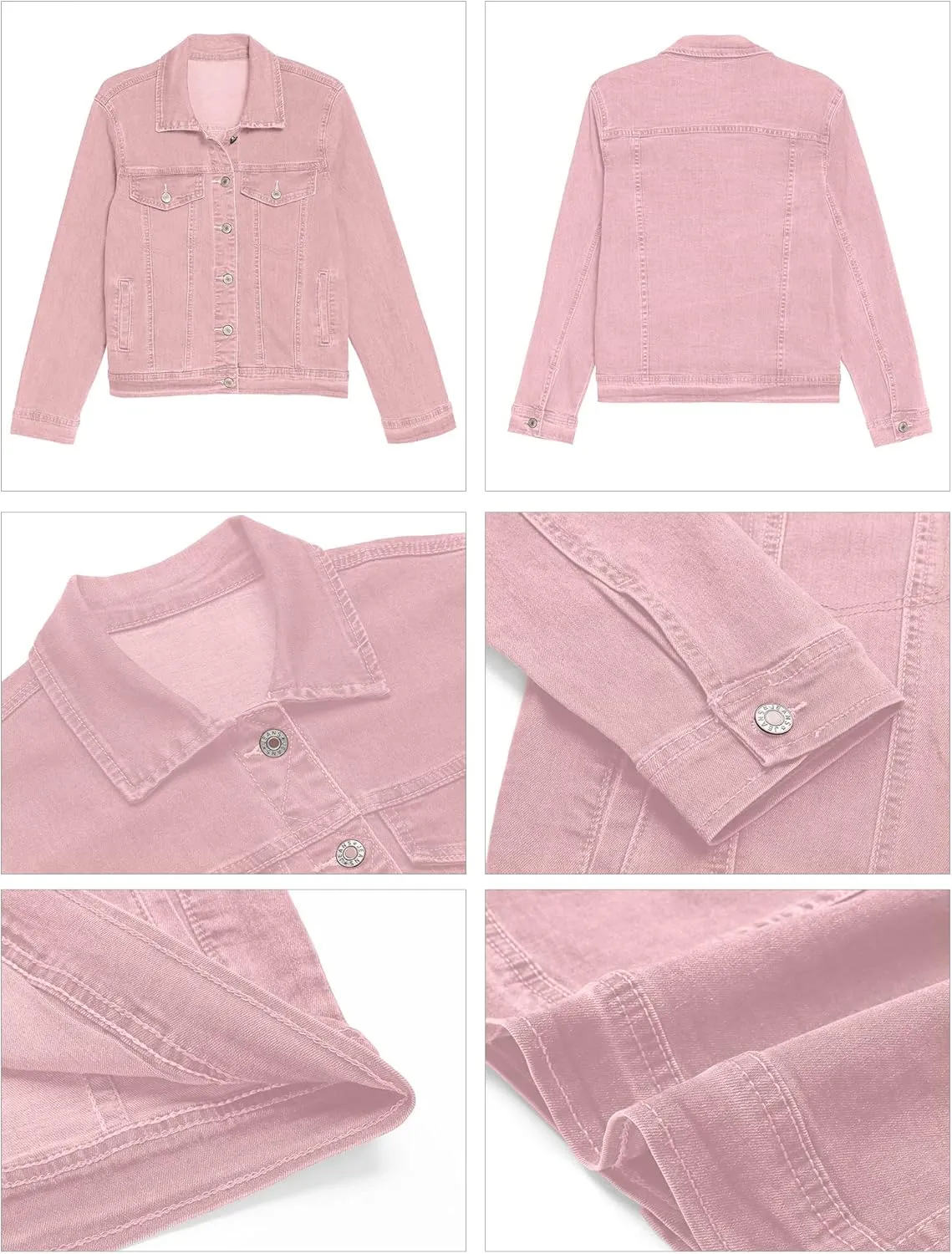 GRAPENT Women's Basic Button Down Long Sleeve Stretchy Jean Trucker Denim Jacket