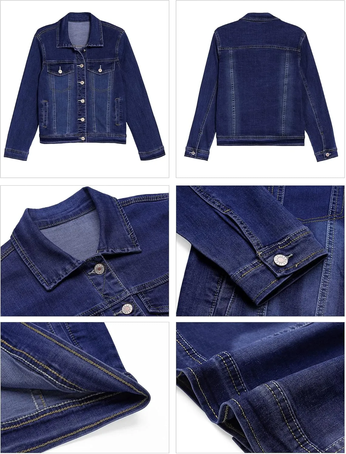 GRAPENT Women's Basic Button Down Long Sleeve Stretchy Jean Trucker Denim Jacket