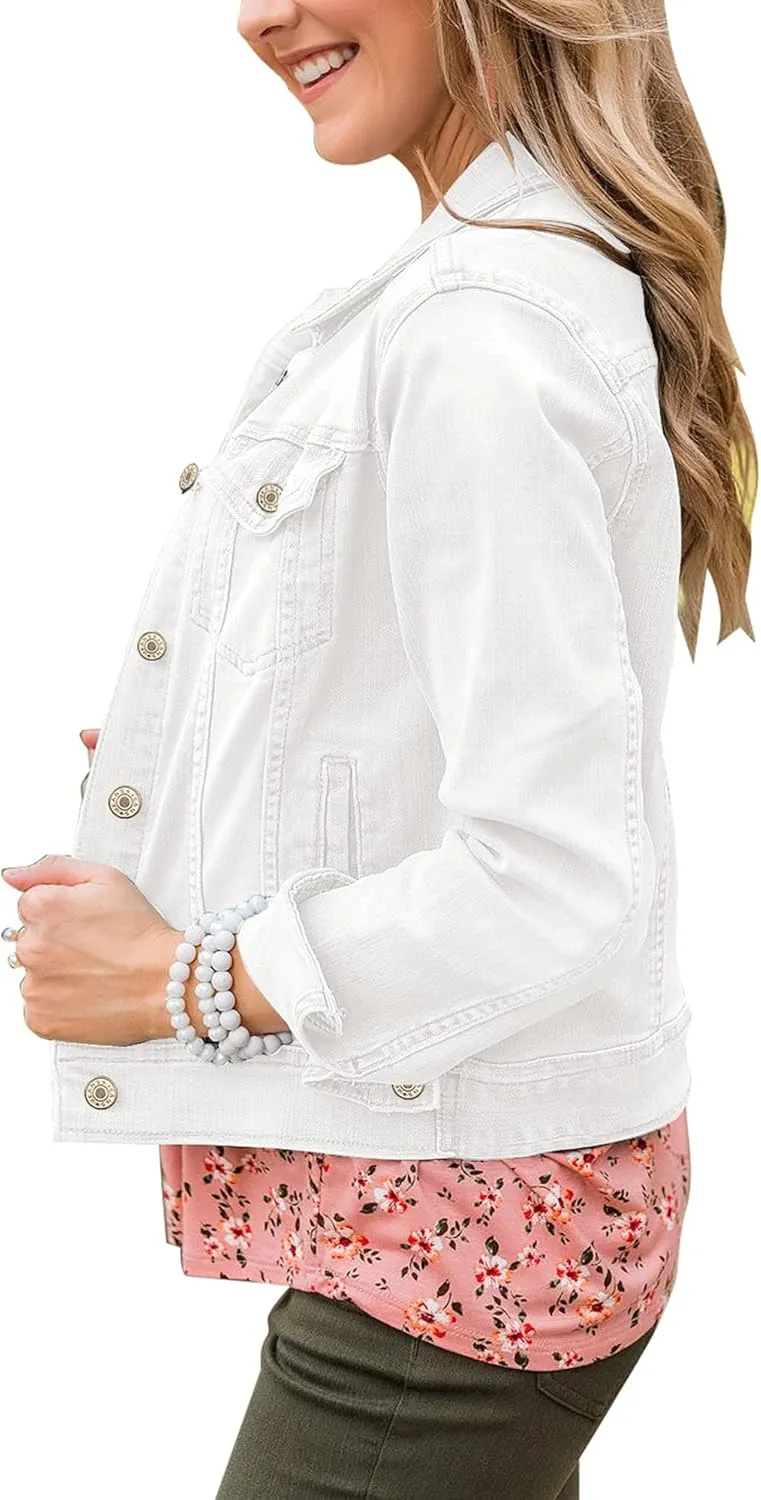 GRAPENT Women's Basic Button Down Long Sleeve Stretchy Jean Trucker Denim Jacket
