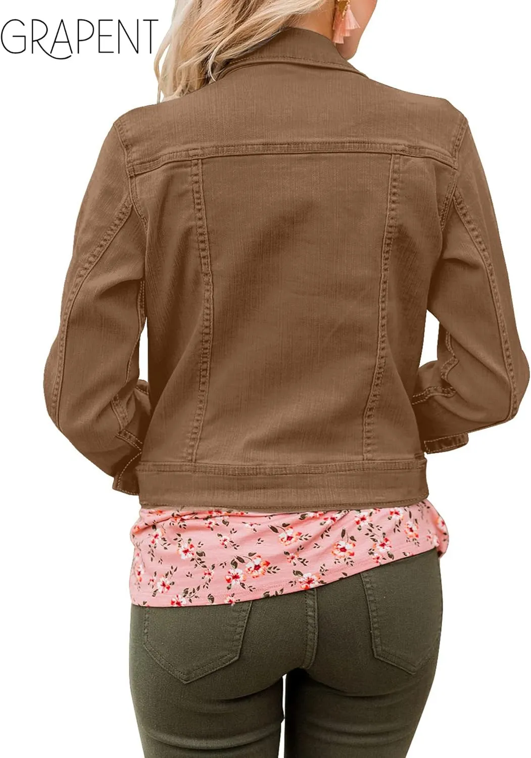 GRAPENT Women's Basic Button Down Long Sleeve Stretchy Jean Trucker Denim Jacket
