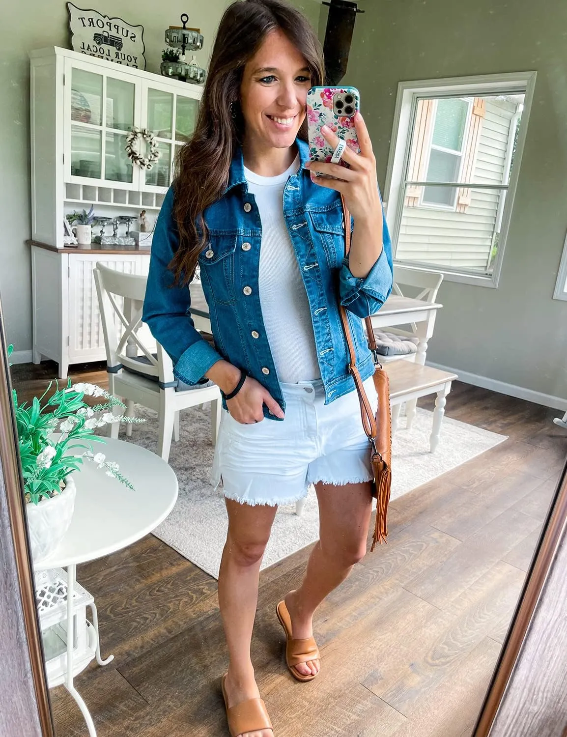 GRAPENT Women's Basic Button Down Long Sleeve Stretchy Jean Trucker Denim Jacket