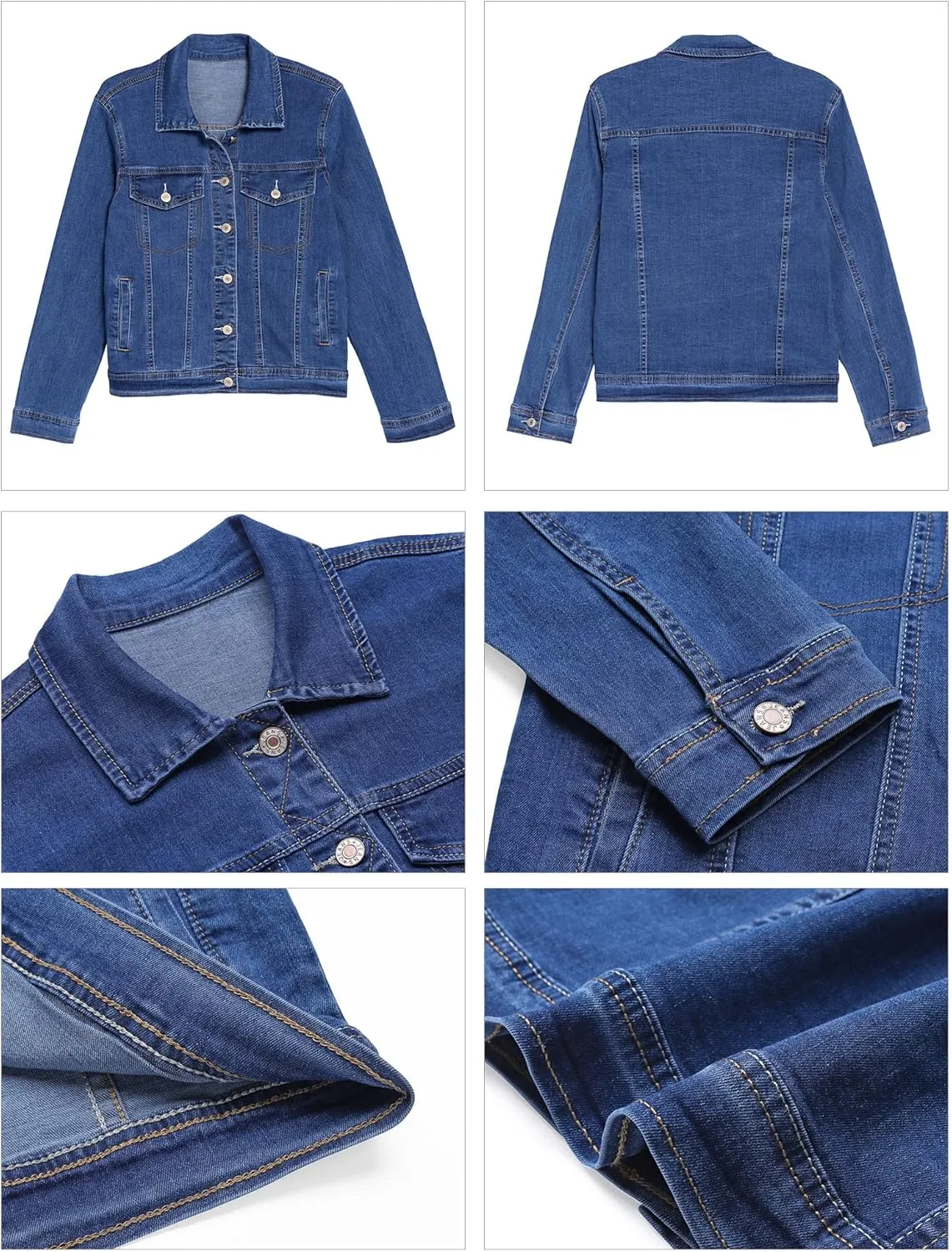 GRAPENT Women's Basic Button Down Long Sleeve Stretchy Jean Trucker Denim Jacket