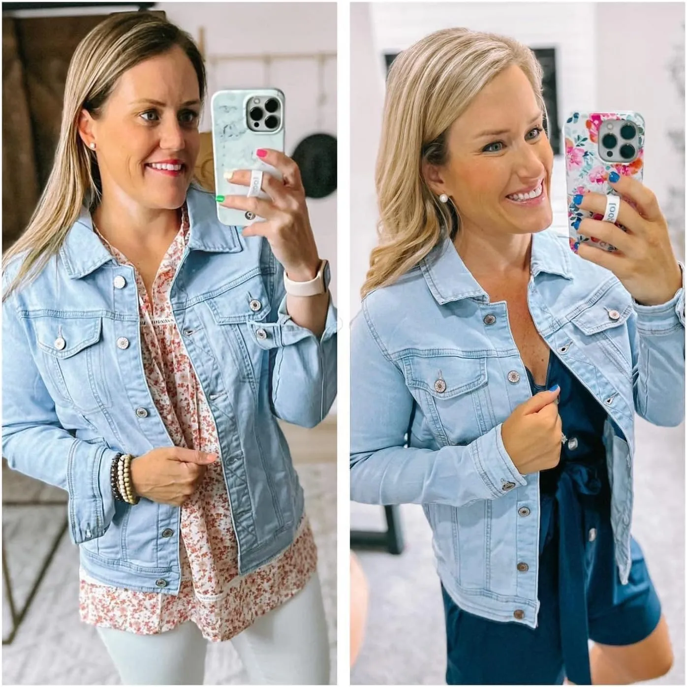 GRAPENT Women's Basic Button Down Long Sleeve Stretchy Jean Trucker Denim Jacket