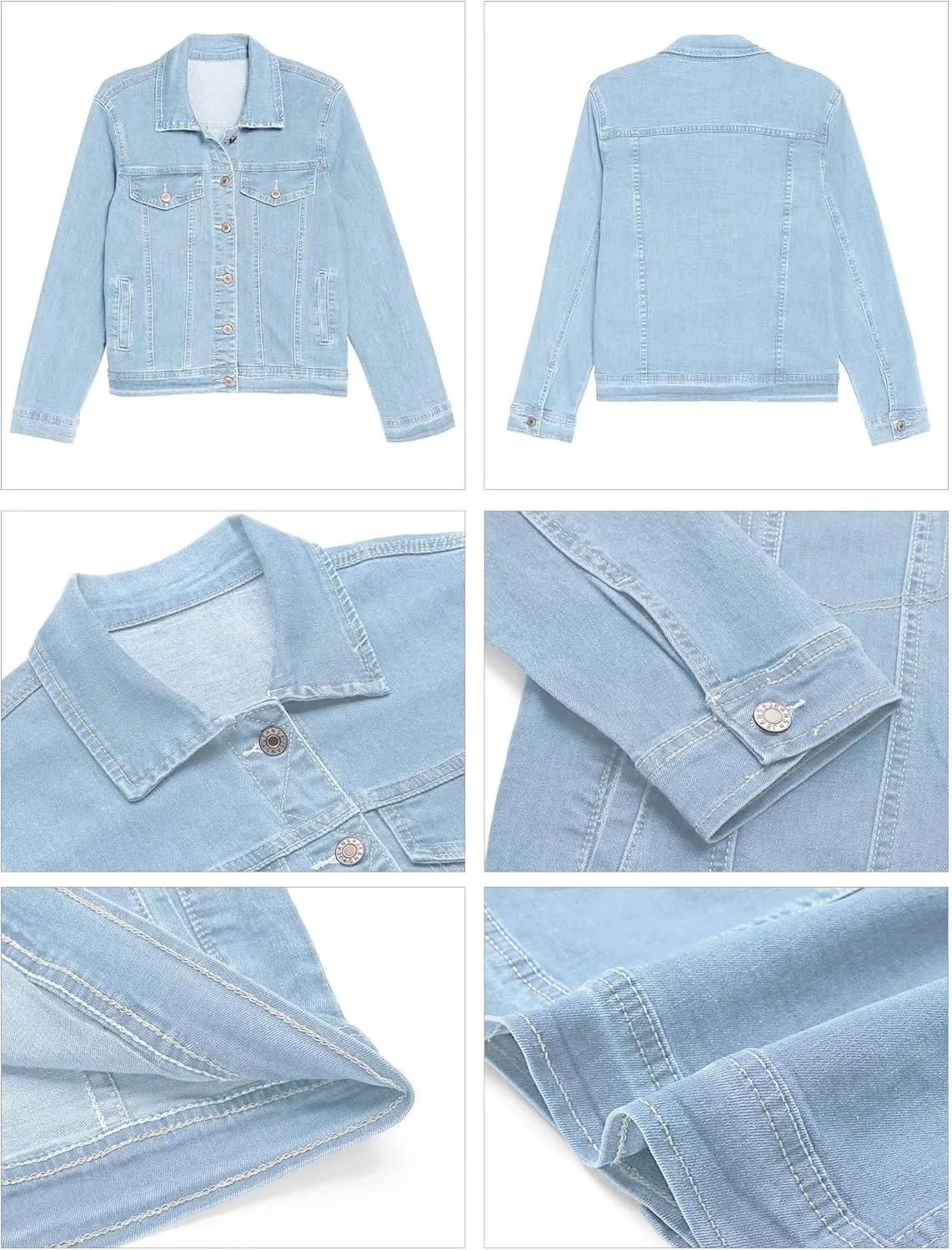 GRAPENT Women's Basic Button Down Long Sleeve Stretchy Jean Trucker Denim Jacket