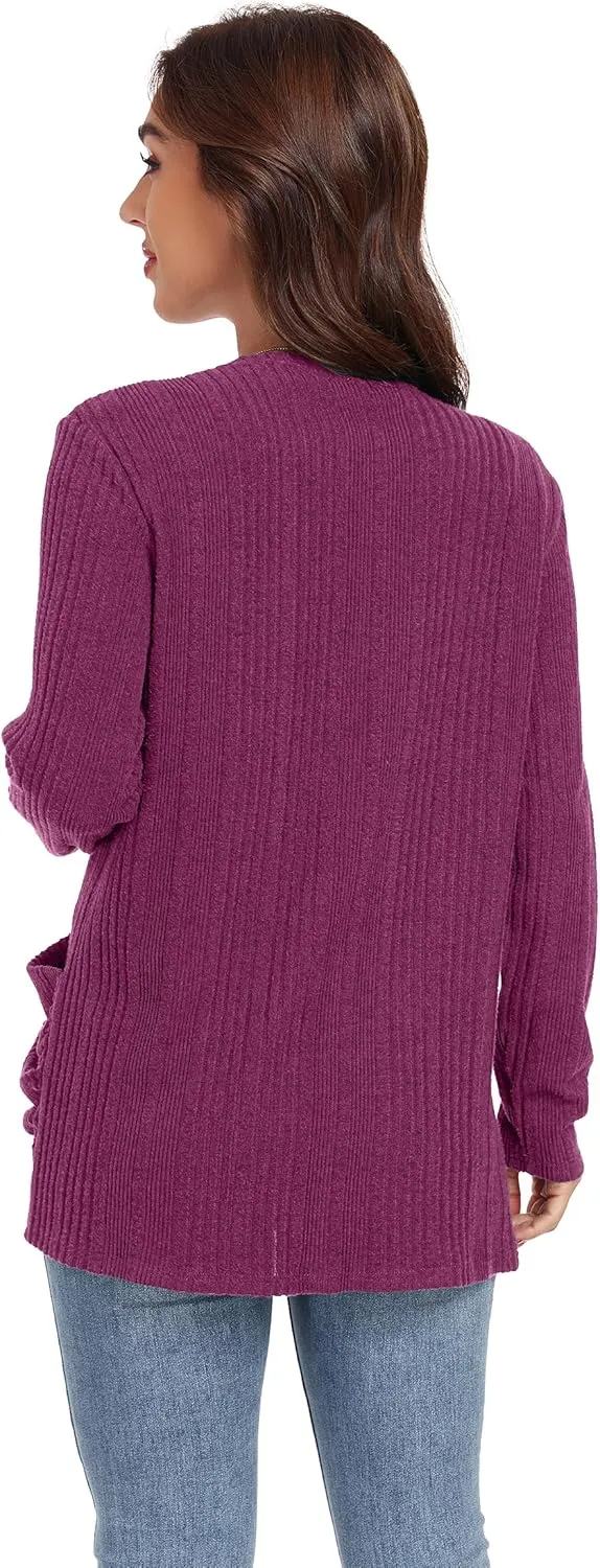 GRECERELLE Womens 2024 Long Sleeve Lightweight Open Front Casual Cardigan Sweaters Outerwear with Pockets