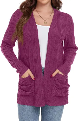 GRECERELLE Womens 2024 Long Sleeve Lightweight Open Front Casual Cardigan Sweaters Outerwear with Pockets