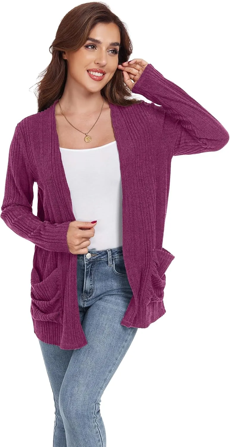 GRECERELLE Womens 2024 Long Sleeve Lightweight Open Front Casual Cardigan Sweaters Outerwear with Pockets