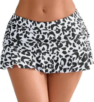 Halcurt Women's Low Waisted Ruched Ruffle Mini Swim Skirts with Hipster Bikini Bottoms Tummy Control Swimsuit
