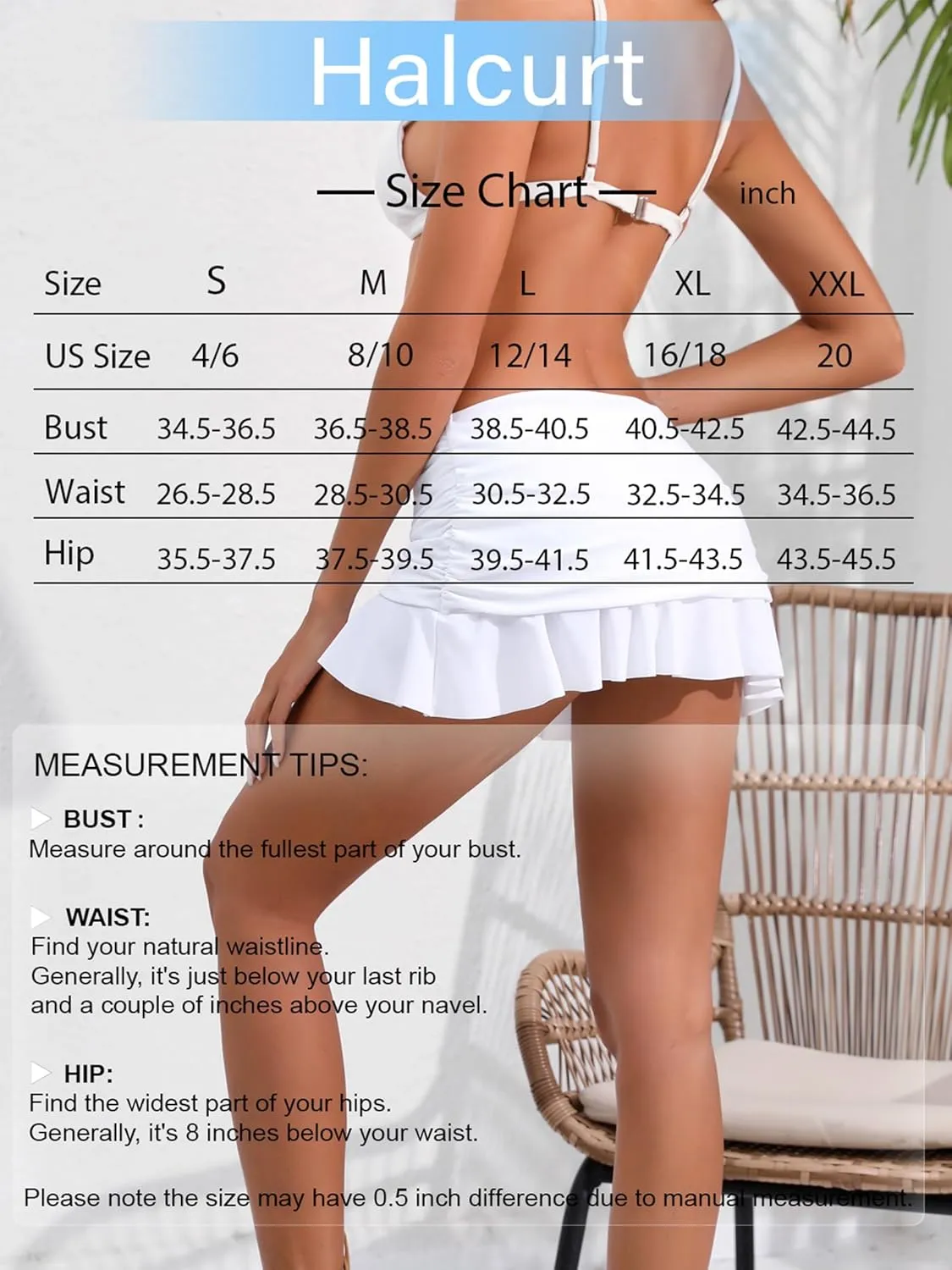 Halcurt Women's Low Waisted Ruched Ruffle Mini Swim Skirts with Hipster Bikini Bottoms Tummy Control Swimsuit
