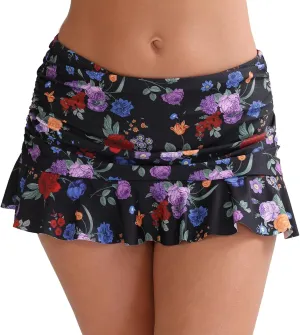 Halcurt Women's Low Waisted Ruched Ruffle Mini Swim Skirts with Hipster Bikini Bottoms Tummy Control Swimsuit