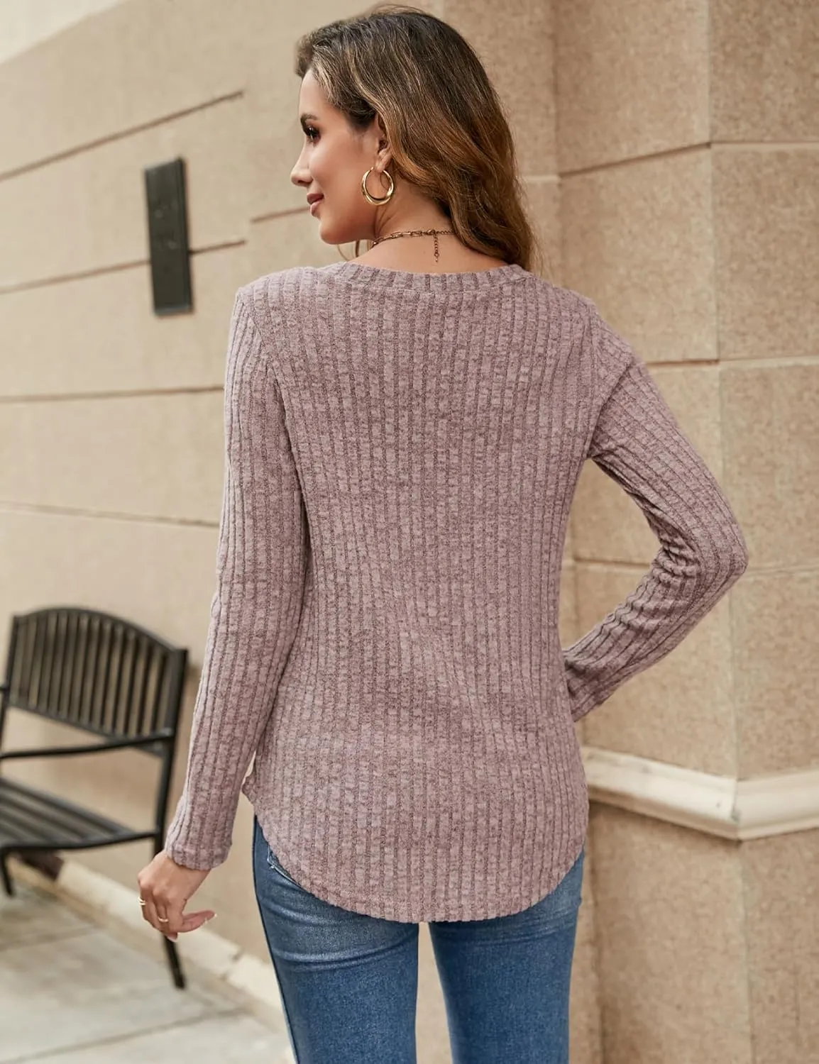 Halife Women's Long Sleeve Shirts V Neck Lightweight Fall Sweaters Casual Tunic Tops