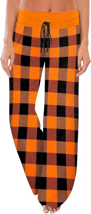 Halloween Women's Soft Comfy Wide Leg Lounge Pj Pants - Baggy Elastic High Waisted Sleepwear