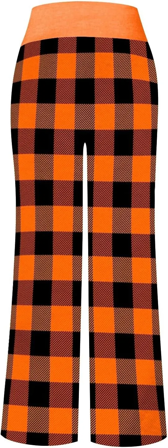 Halloween Women's Soft Comfy Wide Leg Lounge Pj Pants - Baggy Elastic High Waisted Sleepwear