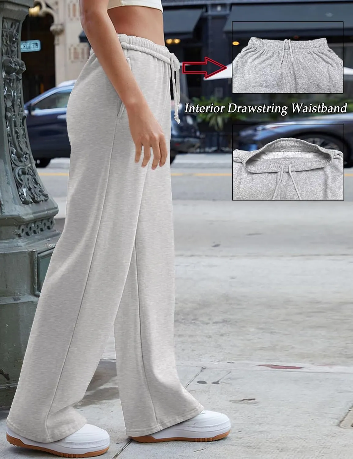 HeSaYep Women's Wide Leg Sweatpants 2025 Trendy Interior Drawstring Baggy Sweatpants High Waisted Casual Trousers Jogger Pant
