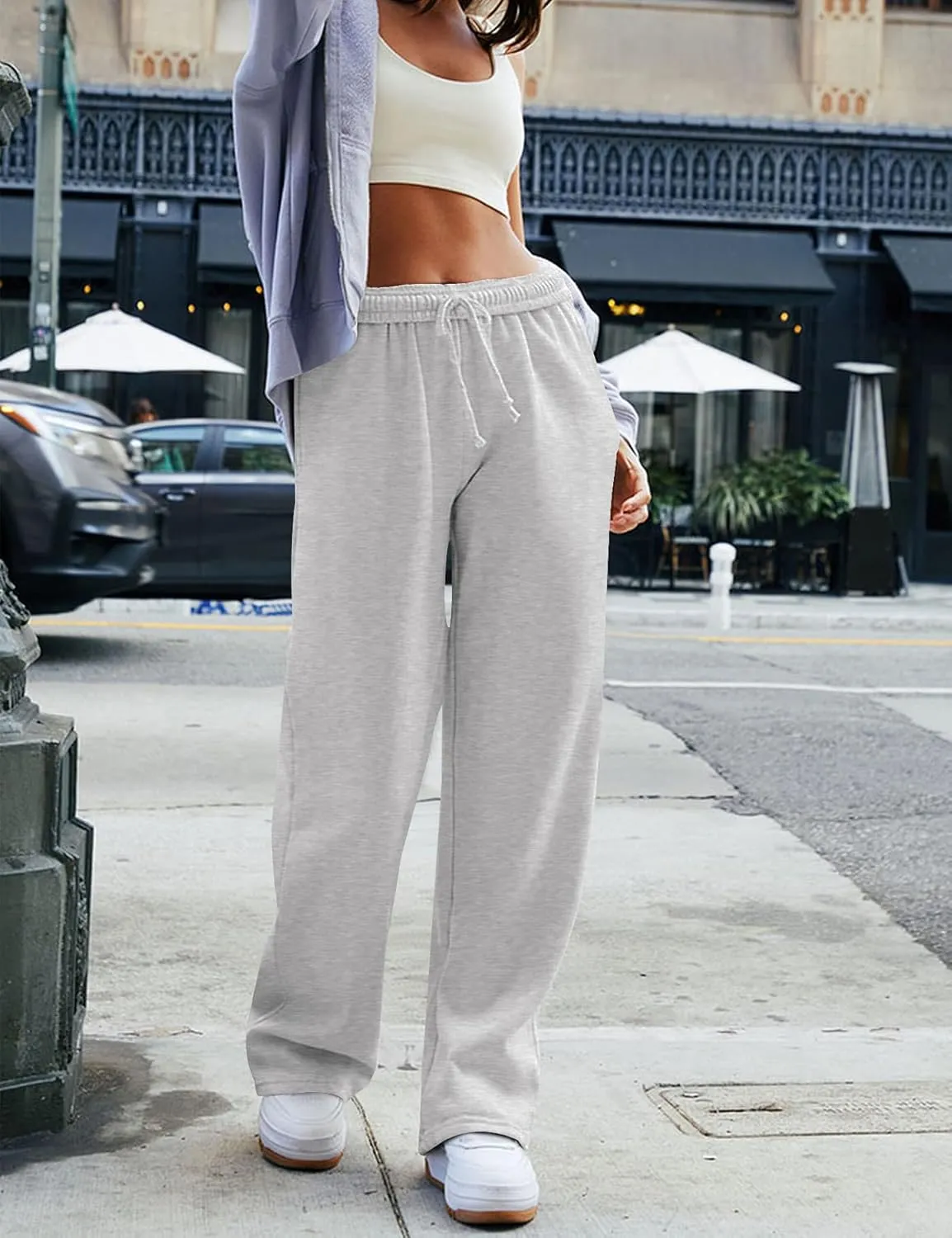 HeSaYep Women's Wide Leg Sweatpants 2025 Trendy Interior Drawstring Baggy Sweatpants High Waisted Casual Trousers Jogger Pant