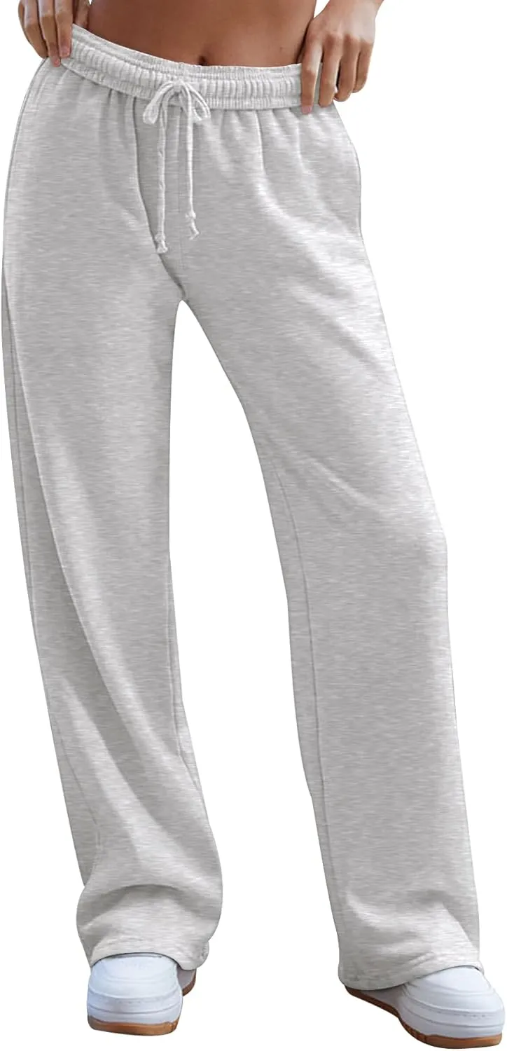 HeSaYep Women's Wide Leg Sweatpants 2025 Trendy Interior Drawstring Baggy Sweatpants High Waisted Casual Trousers Jogger Pant