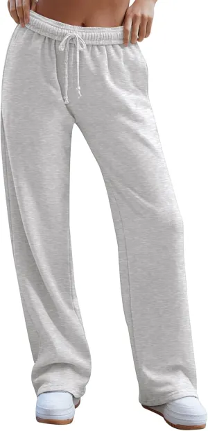 HeSaYep Women's Wide Leg Sweatpants 2025 Trendy Interior Drawstring Baggy Sweatpants High Waisted Casual Trousers Jogger Pant