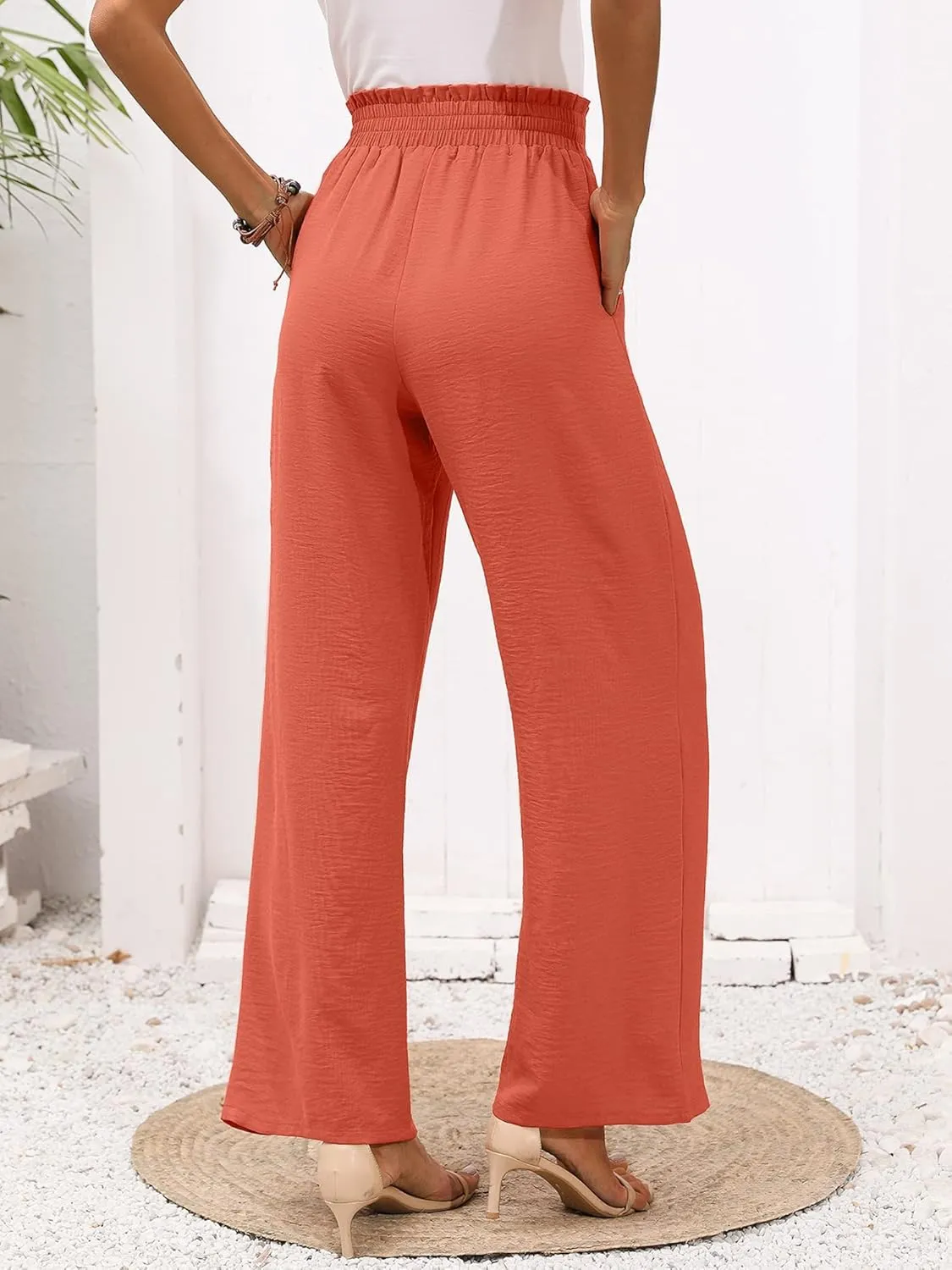 Heymoments Women's Wide Leg Lounge Pants with Pockets Lightweight High Waisted Adjustable Tie Knot Loose Trousers