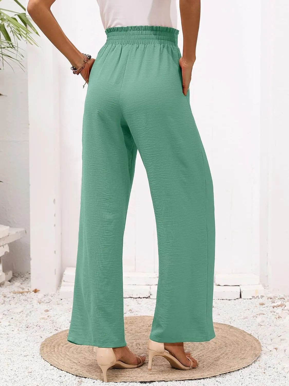 Heymoments Women's Wide Leg Lounge Pants with Pockets Lightweight High Waisted Adjustable Tie Knot Loose Trousers