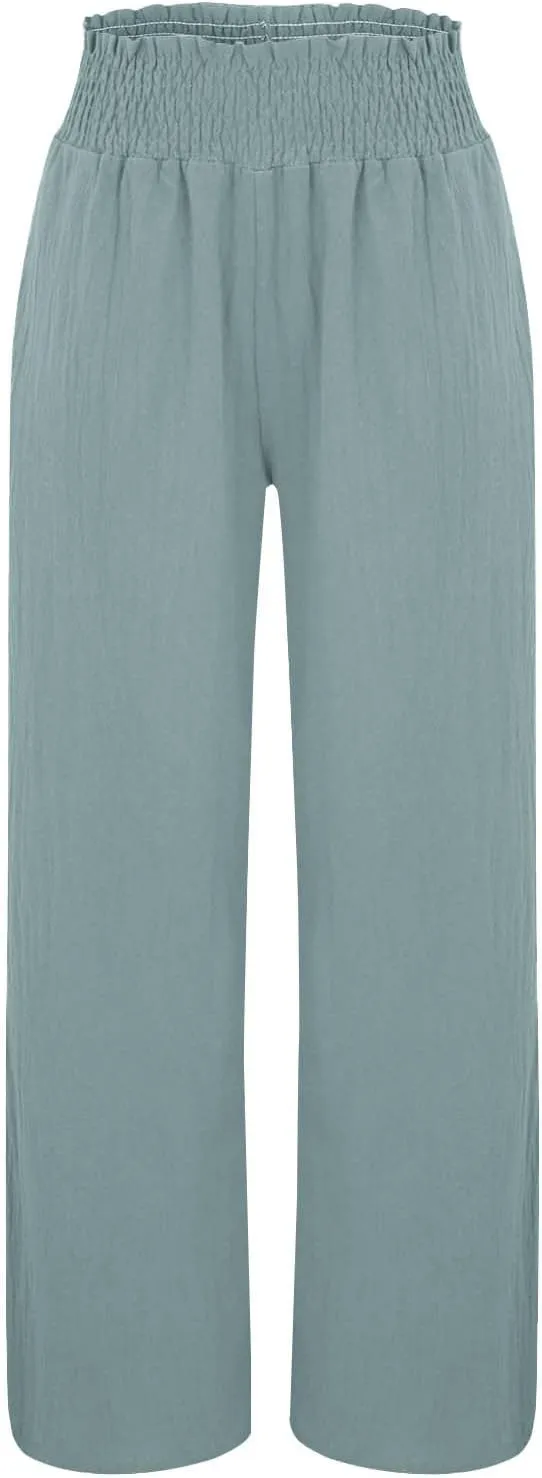 High Waisted Palazzo Pants for Women Cotton-Linen Wide Leg Loose Fit Long Lounge Pant Summer Casual Trousers
