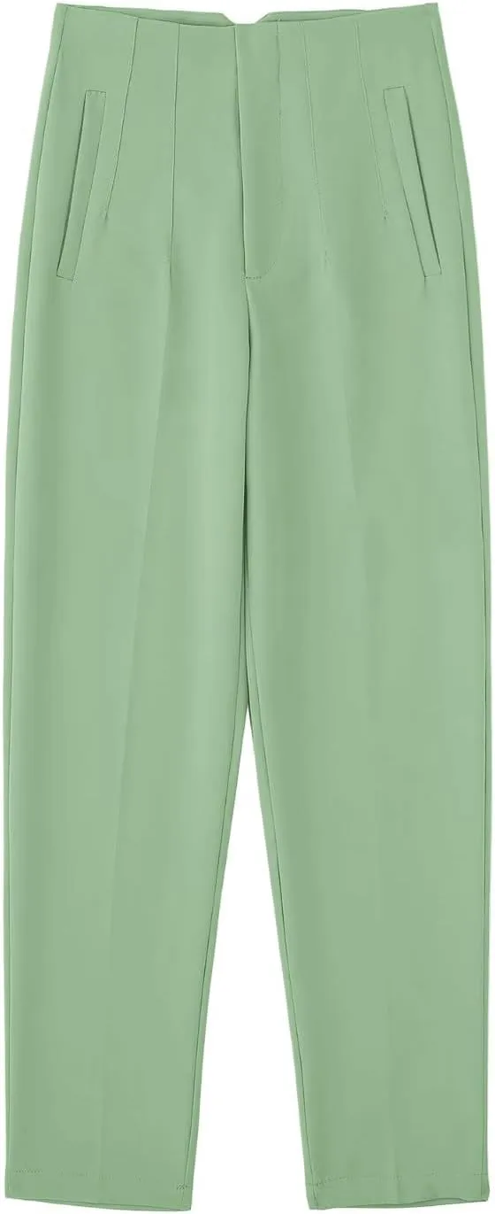High Waisted Wide Leg Office Work Dress Pants for Women Business Casual Pull on Straight Leg Slacks Trousers Pockets