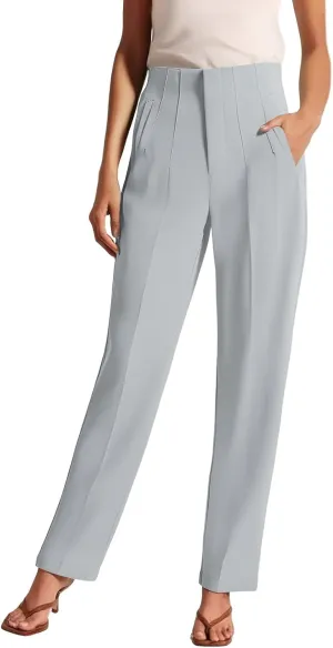 High Waisted Wide Leg Office Work Dress Pants for Women Business Casual Pull on Straight Leg Slacks Trousers Pockets