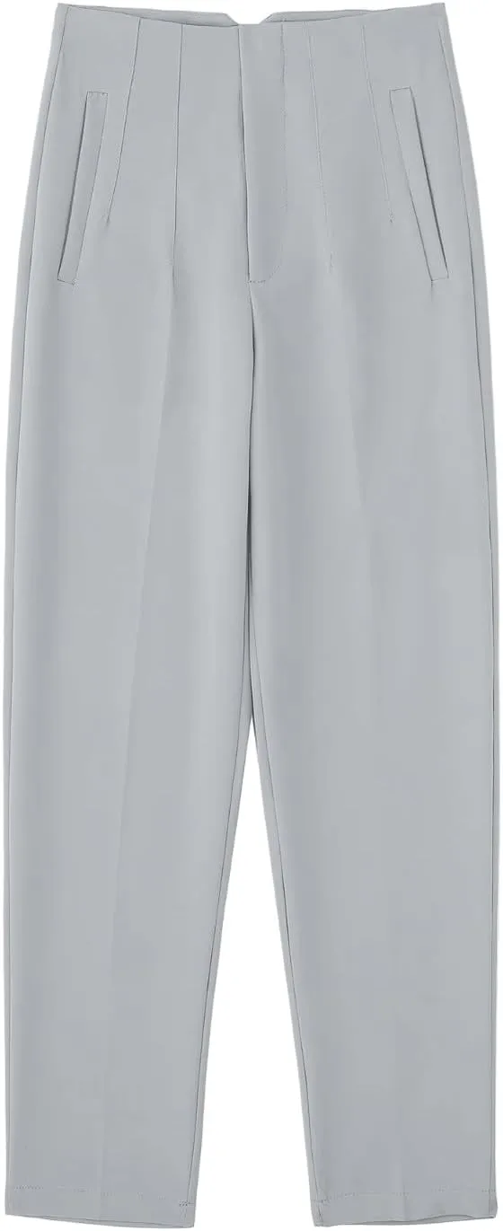 High Waisted Wide Leg Office Work Dress Pants for Women Business Casual Pull on Straight Leg Slacks Trousers Pockets