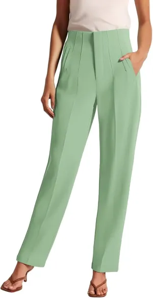 High Waisted Wide Leg Office Work Dress Pants for Women Business Casual Pull on Straight Leg Slacks Trousers Pockets