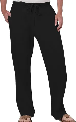 Hiking Pants Mens Men's Casual Linen Beach Pants Lightweight Breathable Sport Yoga Pants Workout Joggers Outdoor Hiking Trousers Black Chino
