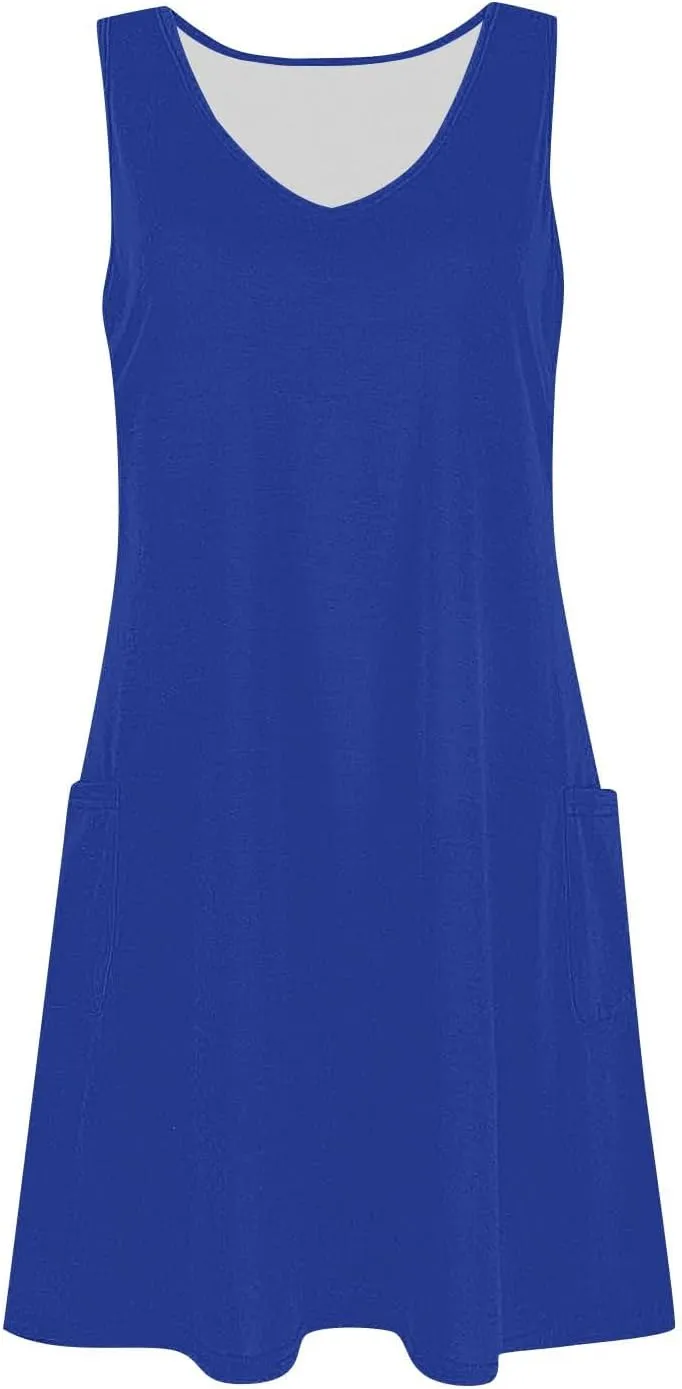 hlysgo Modest Dresses for Women 2025 Summer Knee Length Beach Coverup Sundress Casual Loose Fit Sleeveless V Neck Mini Dress