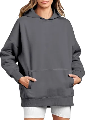 Hoodies for Women Oversized Sweatshirts Basic Hooded Neck Long Sleeve Shirts Lightweight Pullover Tops with Pocket
