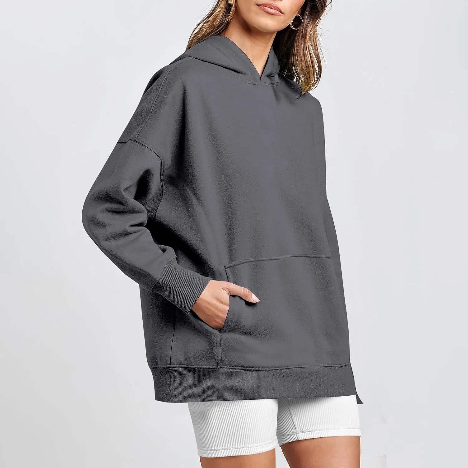 Hoodies for Women Oversized Sweatshirts Basic Hooded Neck Long Sleeve Shirts Lightweight Pullover Tops with Pocket