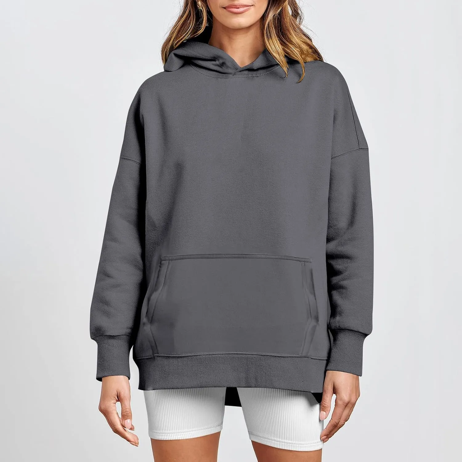 Hoodies for Women Oversized Sweatshirts Basic Hooded Neck Long Sleeve Shirts Lightweight Pullover Tops with Pocket